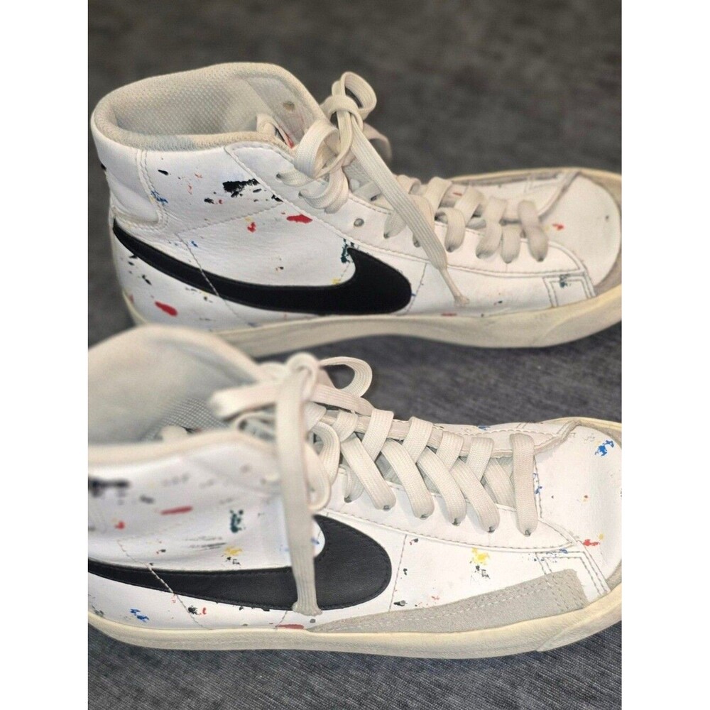Nike Blazer Mid 77 Paint Splatter White Black High Top Sneakers 6.5Y 8 W
